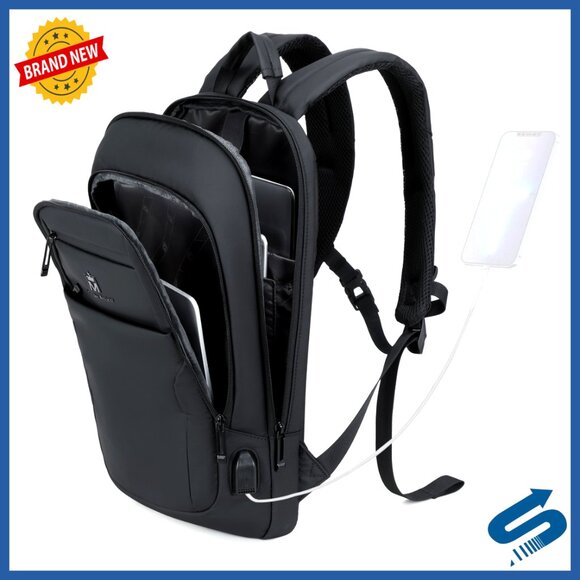 Slim Laptop Backpack USB Charging Port Business Travel Bag 15.6 Inch